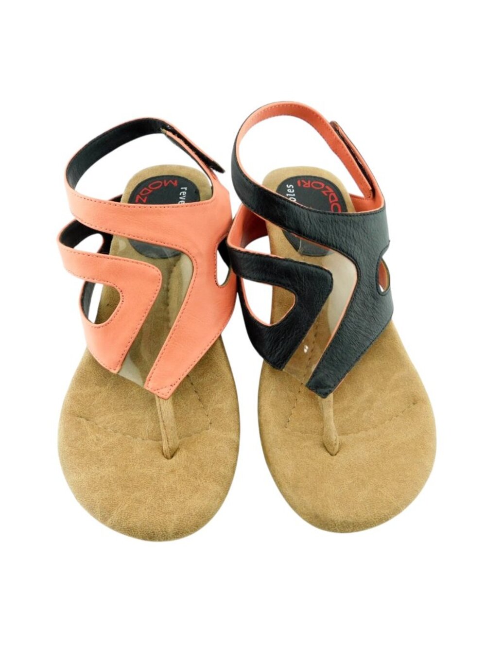 Modzori Reversible Coral Peach & Black Floating Thong Wedge Sling Sandals 7